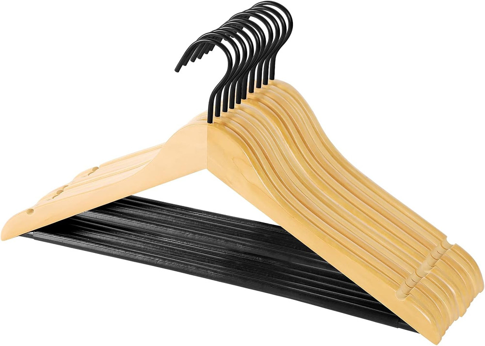 20 Pack Clear Wood Hangers 17.5 Inch – Premium Solid Maple Wood Coat Hangers wit