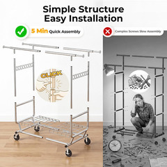 Clothes Rack Heavy Duty Clothing Rack Load 650 LBS Collapsible Garment Rack with