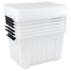 Idotry 50 Qt Stackable Latching Box w/ Lid & Wheels Plastic Containers, 6-Packs
