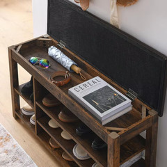 39.5 In. Height-Adjustable Shoe Bench with Storage-Natural Rubberwood, PU Leathe
