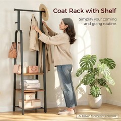 MAHANCRIS Freestanding Coat Rack 3 Shelves 8 Hooks Rustic Brown Black
