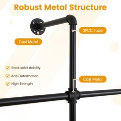 Industrial Pipe Clothing Rack, Wall Mounted Heavy-Duty Metal Garment Organizer