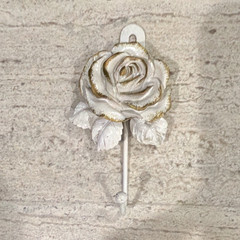 White & Gold Rose Wall Hook, Metal Wall Mounted Traditional Single Hook