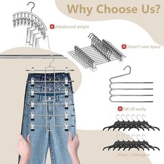 2 Pack 6 Tiers Pants Skirt Hangers with Clips and 360° Swivel Hook Space Saving