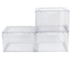 3 Pack Stackable Clear Glossy Plastic Drop Front Shoe Organizer Adult Size 1