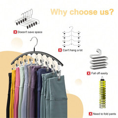 Clothes Hanger – Hanging Space-Saving Closet Organizer Curved Rack With 10 Clips