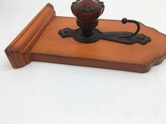 Vtg Red Glass Door Knob Repurposed Into Wall Hook with Mini Shelf Orange Decor