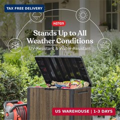 Keter Signature Everwood 30 Gallon Resin Outdoor Storage Box and Patio Furniture