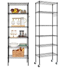 65″ Adjustable Rolling Storage Rack 6-Tier Wire Shelving Unit with Hanging Hooks