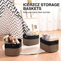 4 PCS Storage Baskets Shelves Woven Cotton Rope 12.5×9.1×7.9 Inch Black Jute