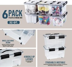 Stackable Storage Box Set – 6 Pieces 19 Quarts Multi-purpose,