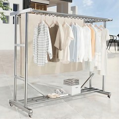 Large Size Garment Rack Clothes Double Rails Hanging Heavy Duty&5 drying racks
