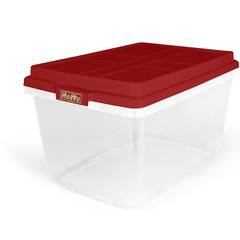 Hefty 72 Qt Clear Plastic Storage Bin Holiday Red HI-RISE Lid Latching Tote, 6PK