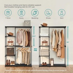 SONGMICS Portable Closet, Freestanding Clothes Rack with Shelves, Black