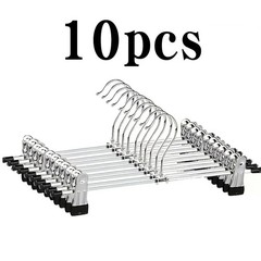 Pants Hangers with Clips Heavy Duty 10 Pack Adjustable Metal Pants Hanger Skirt