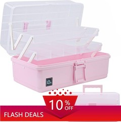 13-inch Three-Tier Artistic Handcrafted Storage Box,Multi-Functional Case (Pink)