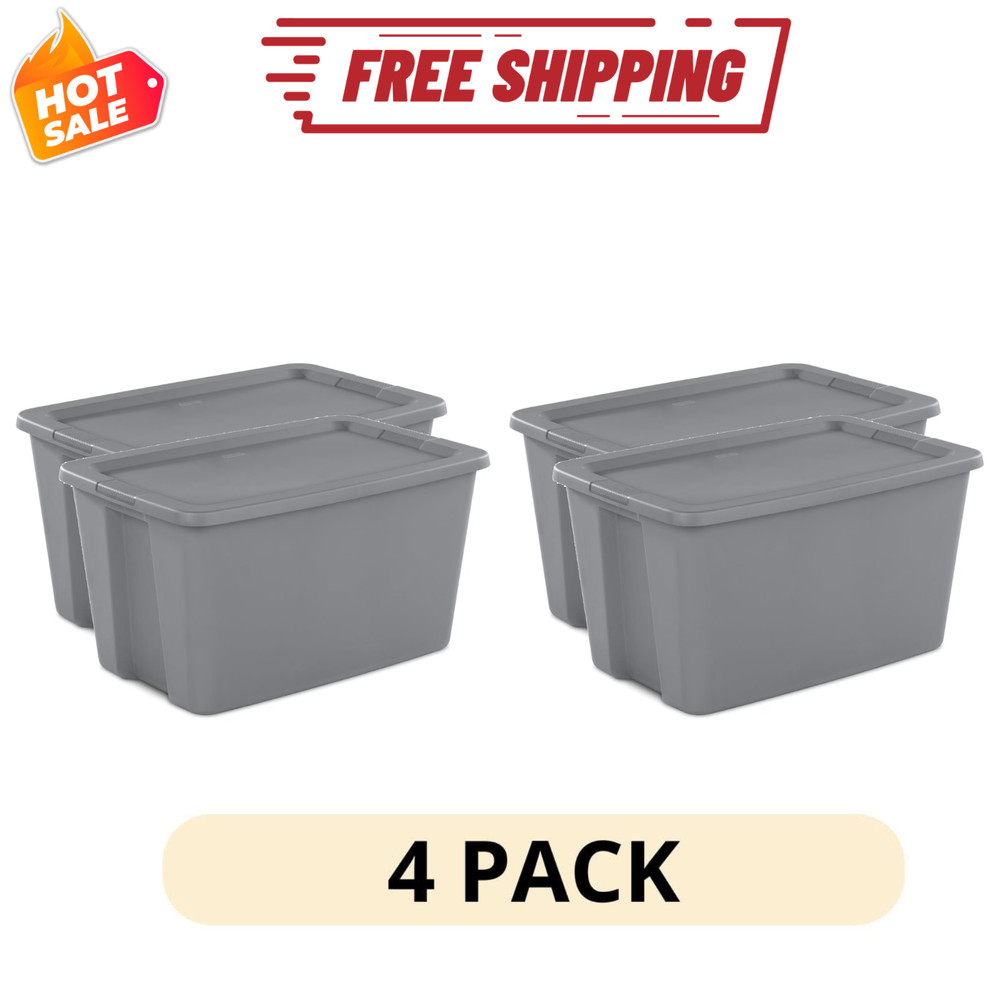 4Pack Sterilite 30 Gallon Extra-Large Storage Bin, Durable Plastic Storage Cont
