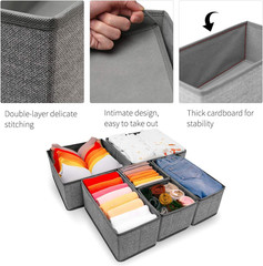 Organizador plegable para ropa interior con divisores 6 compartimentos gris
