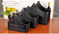 Stylish Black Leather Storage Basket with Handle for Wine, Flowers, and More