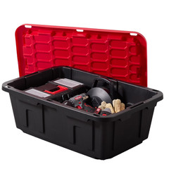 Hyper Tough 17 Gallon Medium Storage Bin with Snap Lid Black and Red Heavy Duty