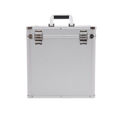 Tabletop Record Vinyl Carry Case Storage Box Locking with 50 Vinyl Record Silver
