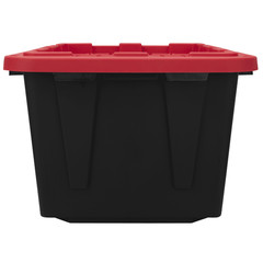 Large Storage Bin with Snap Lid, Black and Red, Heavy Duty Plastic Storage Cont