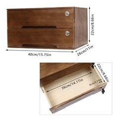 2-tier Wooden Desktop Storage Box W/Lockable Drawers Walnut Flat File Cabinet