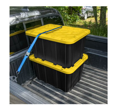 Sterilite Storage Bins 27 Gallon, Stackable Plastic Totes w/ Lids, Black Yellow