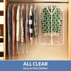 40″ All Clear Garment Bags for Hanging Clothes, 5 Packs Suit Bags for Closet Sto