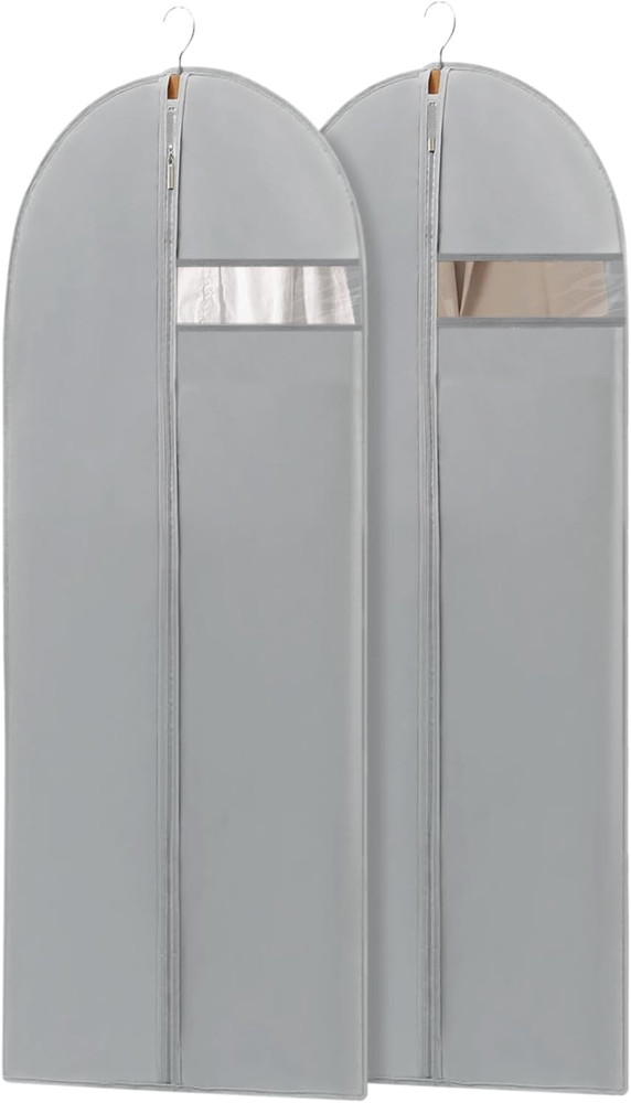 65″ Dress Garment Bags 2-Pack with Clear Window for Gowns & Coats – Grey