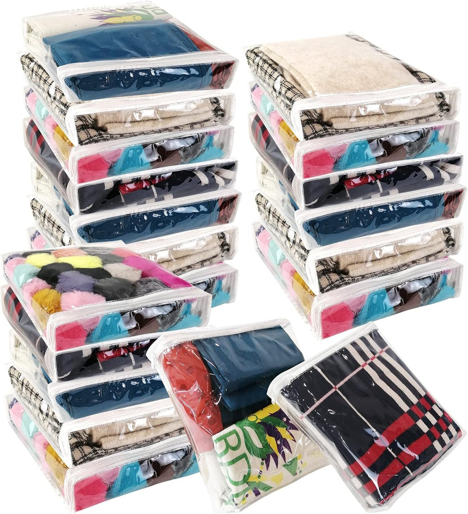20Pcs Clear Vinyl Zippered Storage Bags, Small Blankets Storage Bags Plastic for
