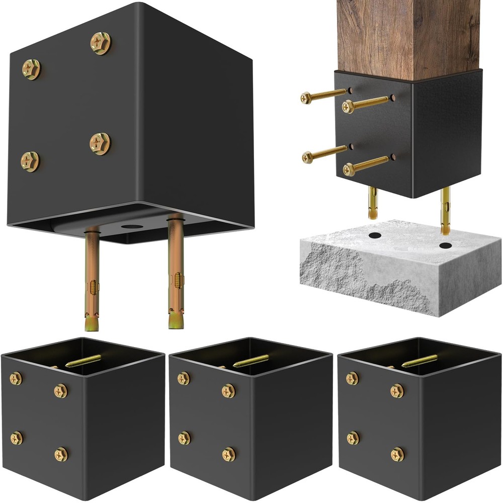 4-Pack 4×4 Post Base for Concrete w/ Hidden Anchor & Raised Design Deck Mount