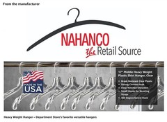 NAHANCO 505HU Heavy Duty 17in Clear Plastic Shirt Hangers Pack of 65 Made USA