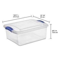 Sterilite 15 Quart Latch Box, Clear Plastic Storage Bin with Clear Lid, Blue