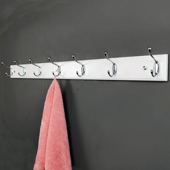 Wooden Wall Mounted Coat Rack 35 Inch 90cm With 7 Silver Hooks Lang White Wall