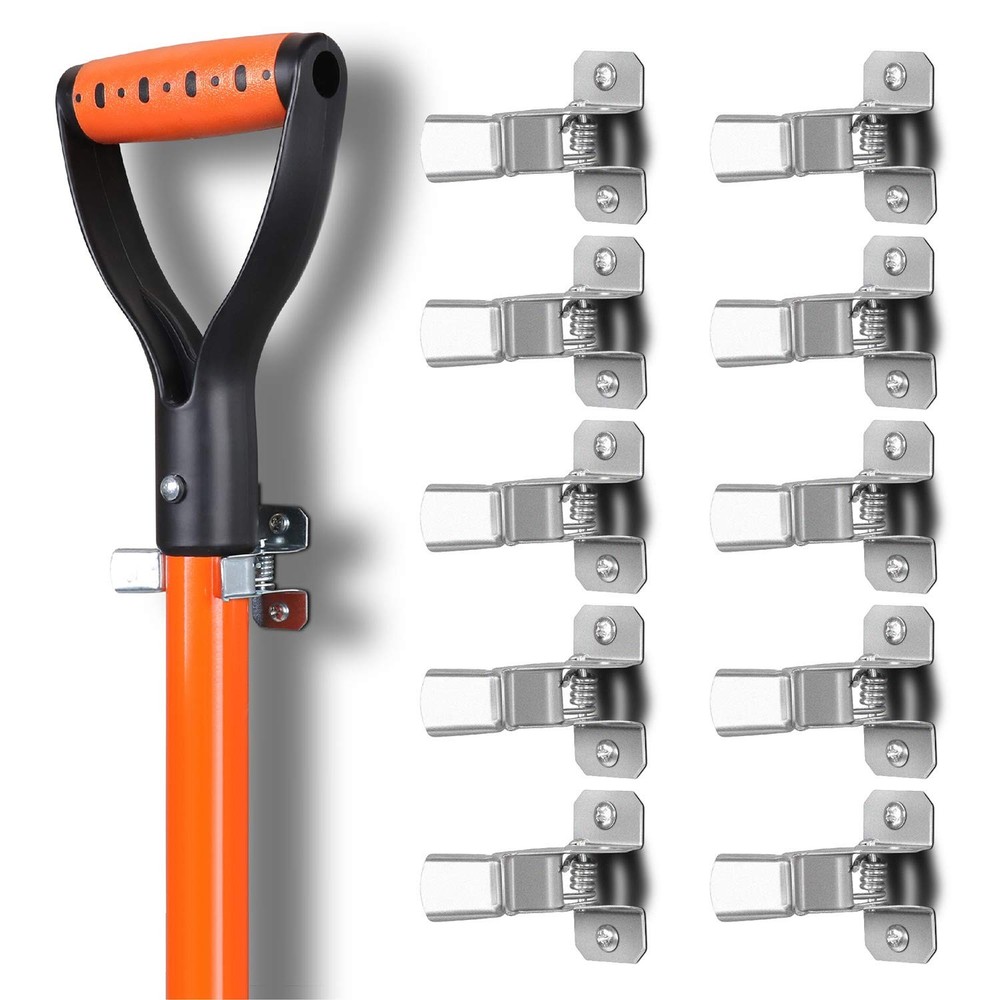 HORUSDY 10 Pack Spring Grip Mop and Broom Holder for Shovel, Rake, Silver