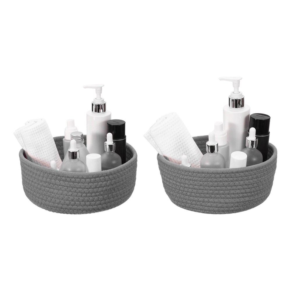 7.9×3.2″/9.1×3.6″ Small Cotton Rope Woven Storage Basket Dark Gray