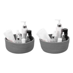 7.9×3.2″/9.1×3.6″ Small Cotton Rope Woven Storage Basket Dark Gray