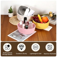 7.9×3.2″/9.1×3.6″ Small Cotton Rope Woven Storage Basket Dark Gray