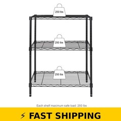 Hyper Tough 3-Tier Wire Shelving Rack – Black, 750 lbs Capacity