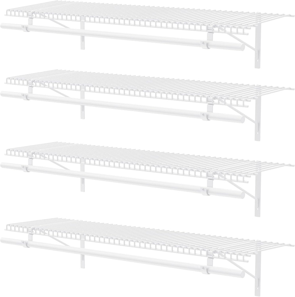 4-Pack Wire Closet Shelving with Triangular Brackets, 150 Lb Capacity | Reinforc