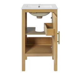 18 Inch Natural Wood Bathroom Vanity Cabinet with Ceramic Sink Adjustable Shelf