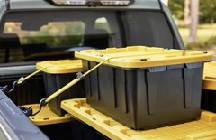 Commander 27 Gallon BlackYellow Plastic Storage Bin Lidded Stackable Tote 2 pack