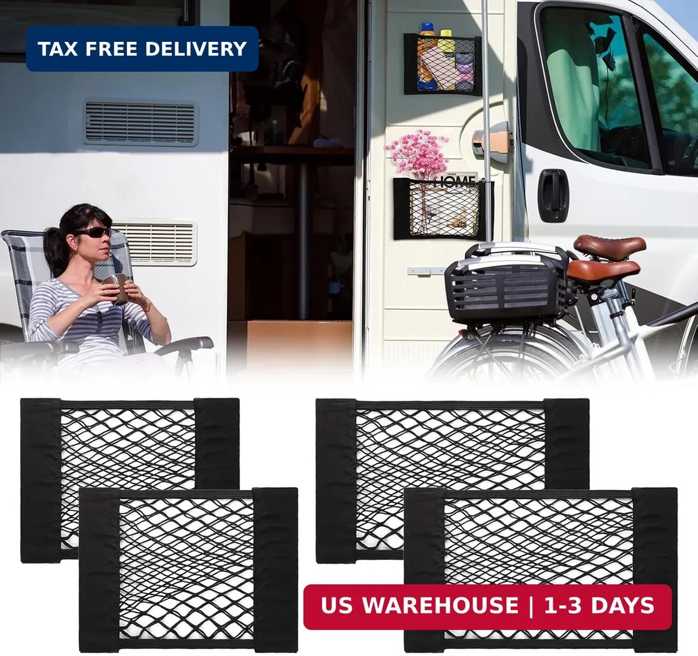 PIFOOG 4Pcs Car Storage Net Pockets, Stretchable Mesh Cargo Net Organizer with A