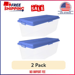 Hefty 72 Qt. Clear Plastic Storage Bin with Blue HI-RISE Lid, 6 Pack,Free ship
