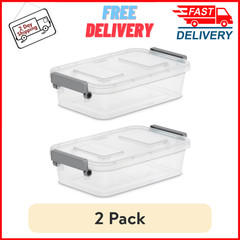 (2 pack) Sterilite 2.7 Qt. Modular Latch Box Plastic with Clear Base & Lid, Gray