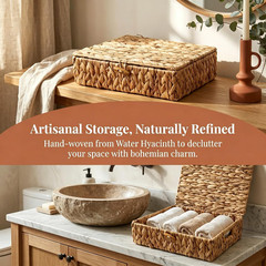 Handwoven Wicker Storage Baskets with Lid, 2-Pack – Natural & Dustproof