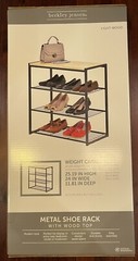 Berkley Jensen 3 Tier Metal Shoe Rack With Wood Top
