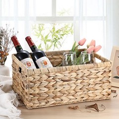 Natural Water Hyacinth Rectangular Storage Basket Organizer 15.9x12x7.1 Inch