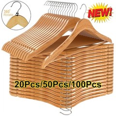 Wooden Hangers Pack of 20 & 50 & 100 Suit Hangers Premium Natural Finish Home US